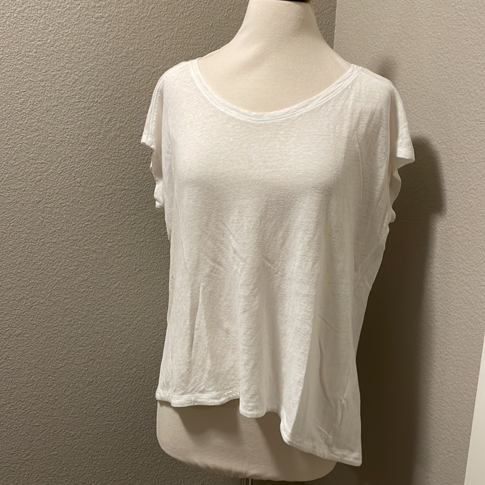 Eileen Fisher linen white slub tee top shirt short sleeve small
